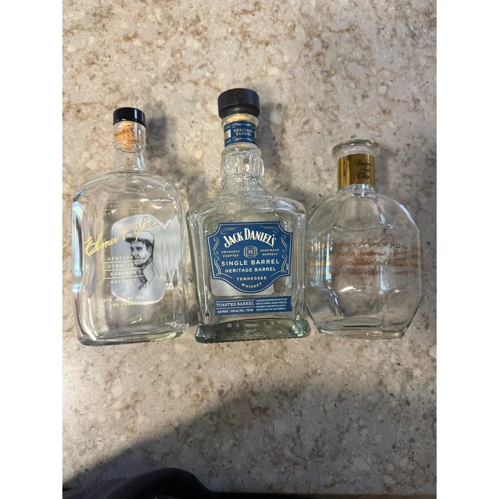 Empty Whiskey Bottle Lot Jack Daniels Heritage Elmer T Lee Blantons Gold Edition